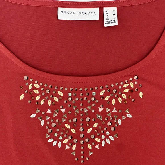 Susan Graver 2PC Liquid Knit Set M Bell Sleeve Cardigan Embellished Tank Rust - Picture 5 of 13